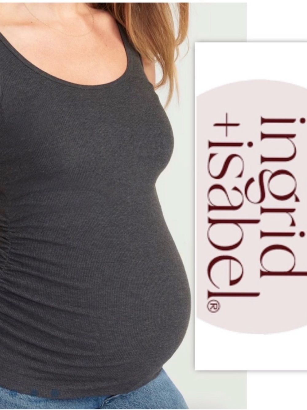Ribbed gray maternity tank- HEATHER GRAY